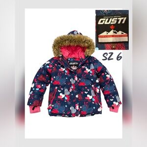 Girls GUSTI Snow Jacket – Size 6 – Winter Coat pink / blue heart print